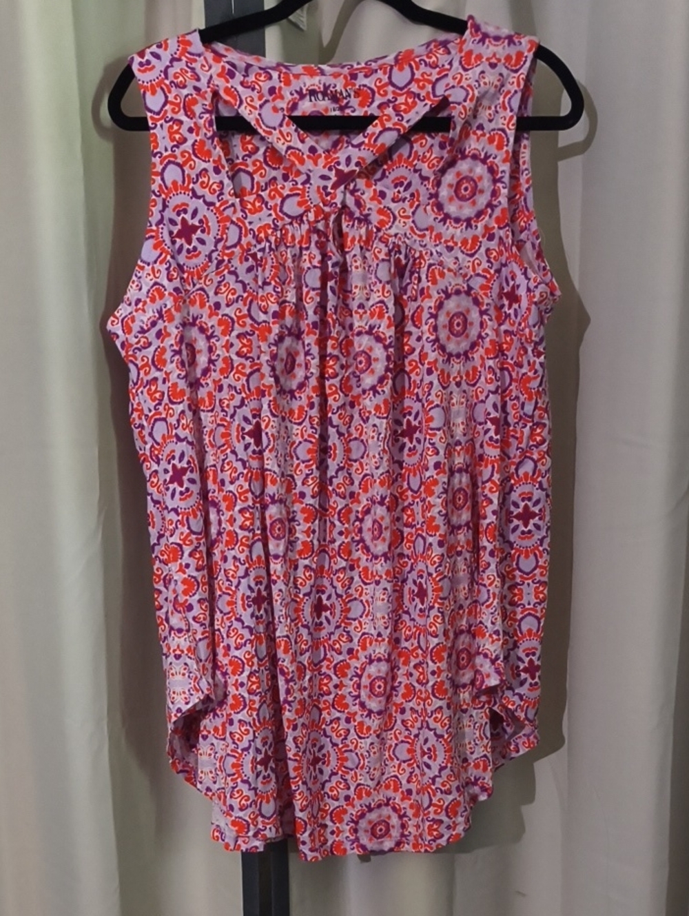 Roaman's Pink and Orange Medallion Sleeveless Top